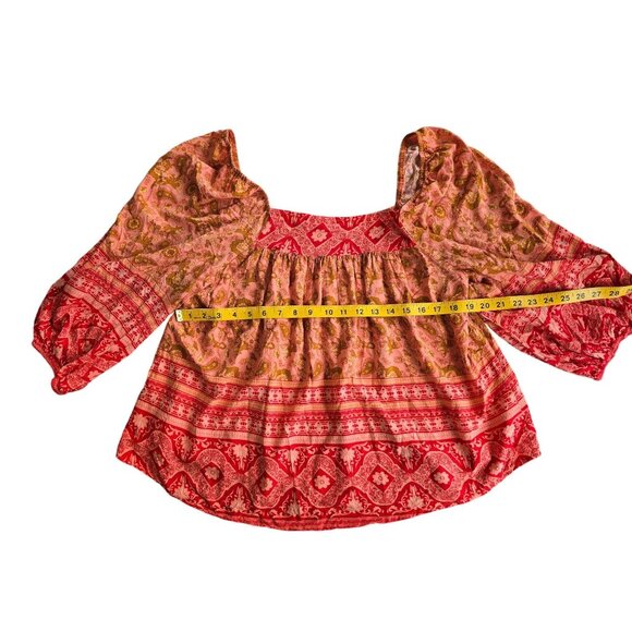 Rusttydustty Womens 1XL Peasant Top Boho Style Red & Orange Paisley Print - Picture 6 of 7